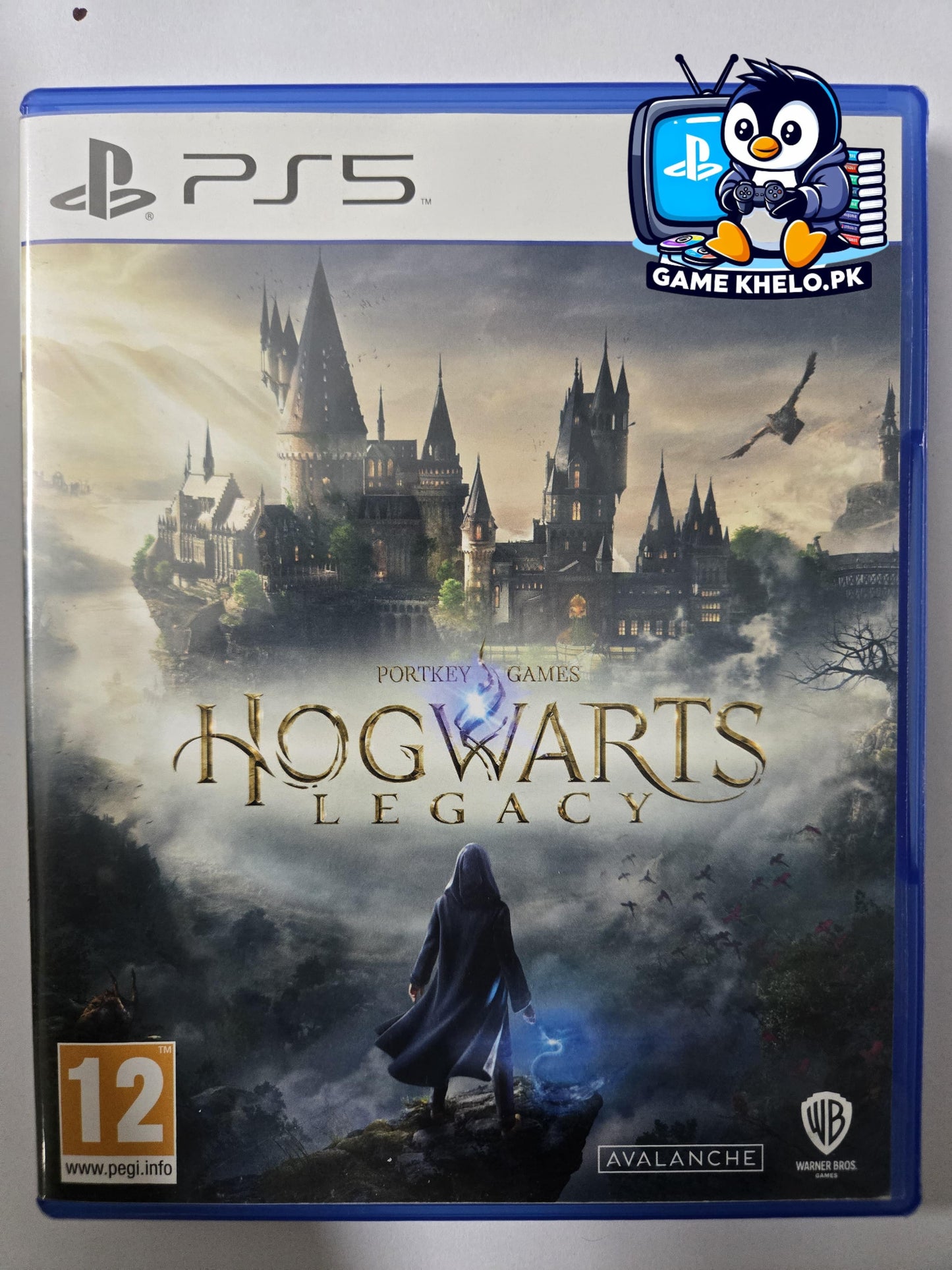 "Pre-owned PS5 Hogwarts Legacy wizard character casting spell - quality used game with warranty"