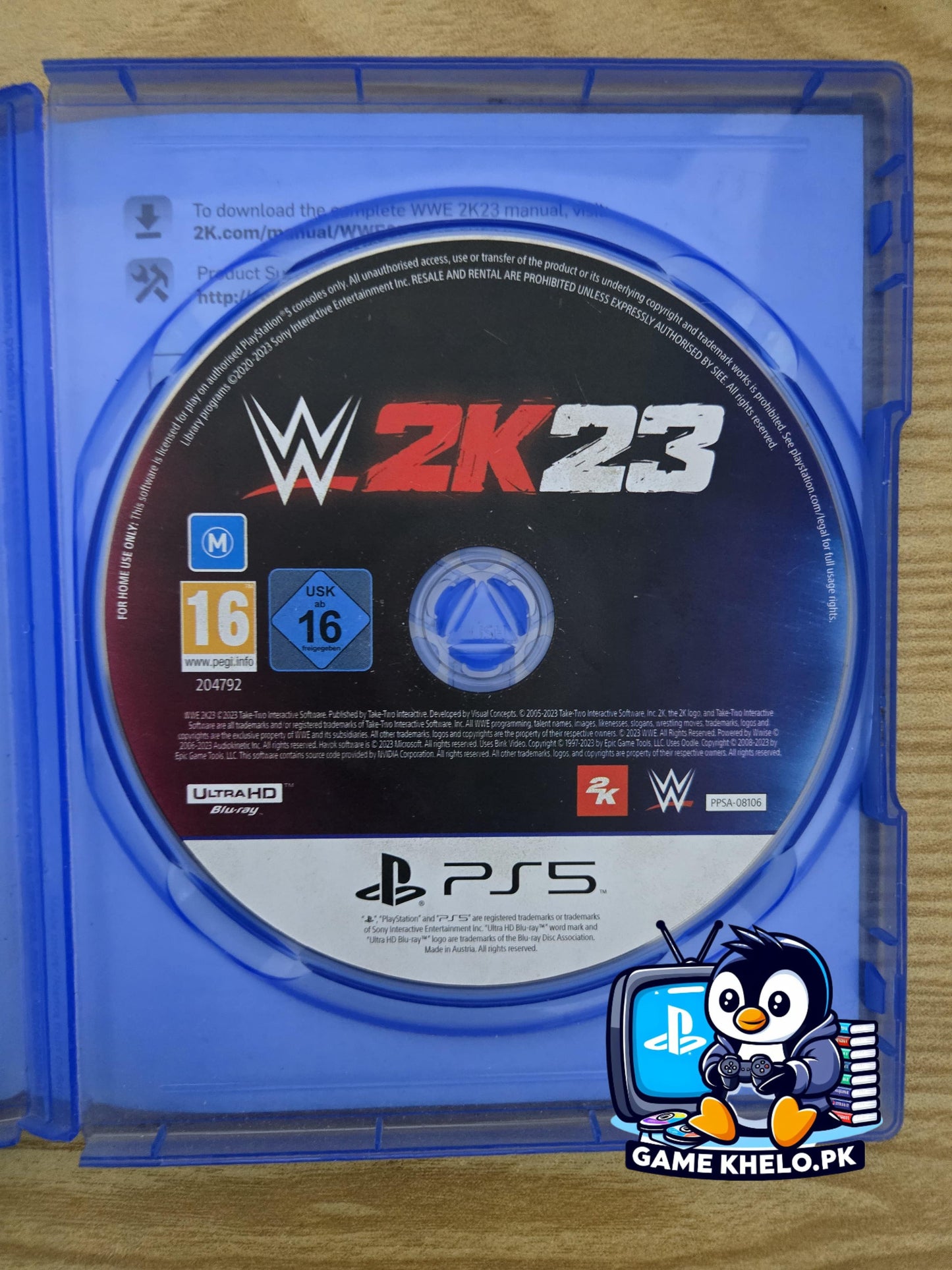 Used WWE 2K23 PlayStation 5 game disc from GameKhelo Pakistan with warranty