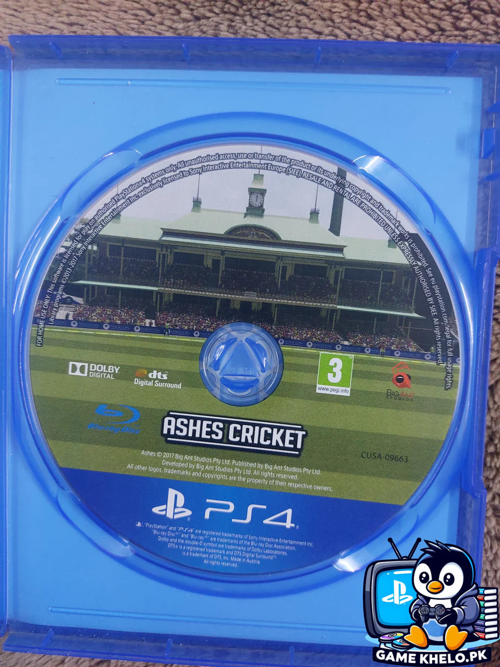 Ashes Cricket PS4 Disc Closeup - Game Khelo Islamabad Pakistan