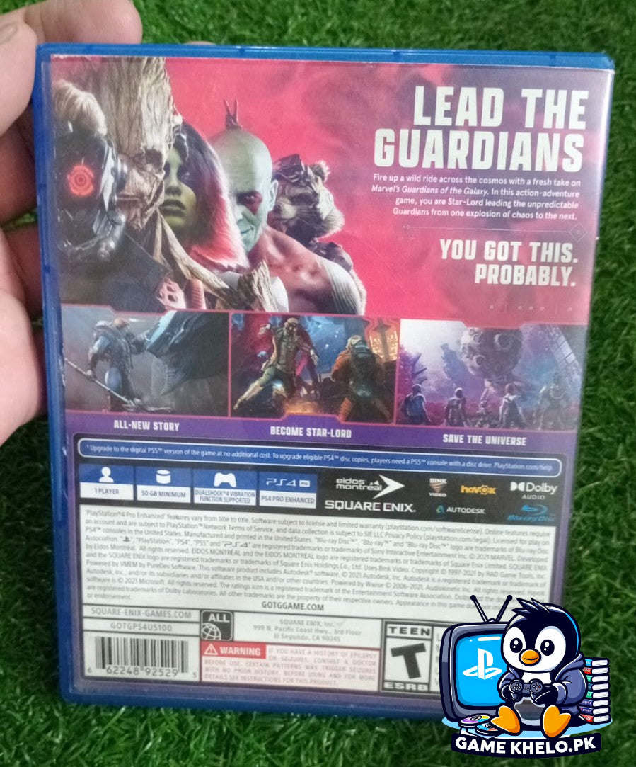 Pre-owned Marvel's Guardians of the Galaxy PS4 game disc in excellent condition - 3-day warranty included