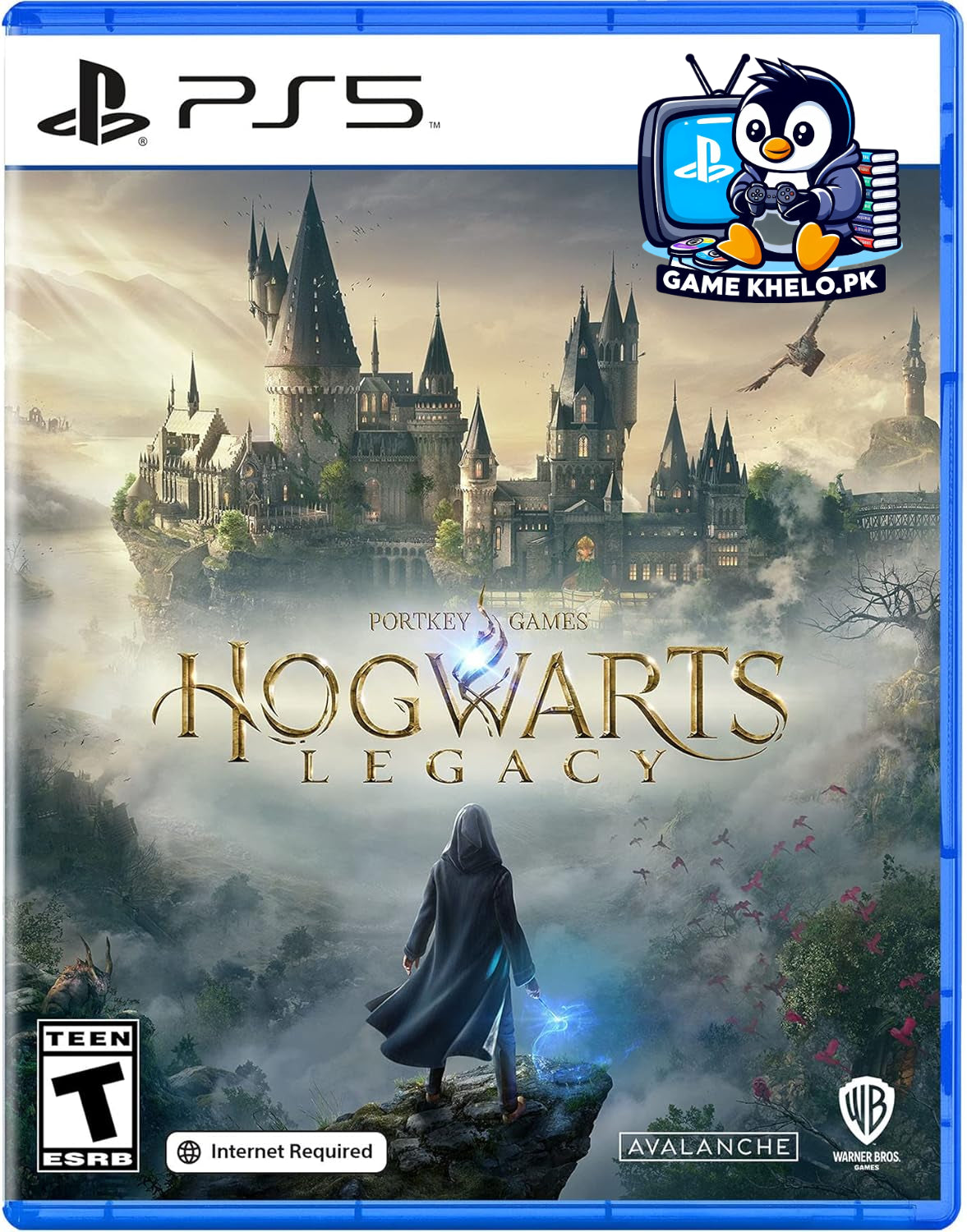 "Pre-owned PS5 Hogwarts Legacy wizard character casting spell - quality used game with warranty"

