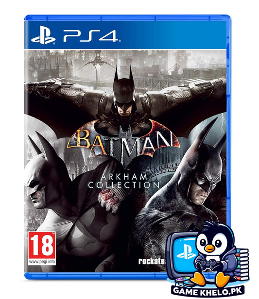 Used Batman Arkham Collection for PS4 featuring all three Arkham games by Rocksteady - available at GameKhelo Pakistan