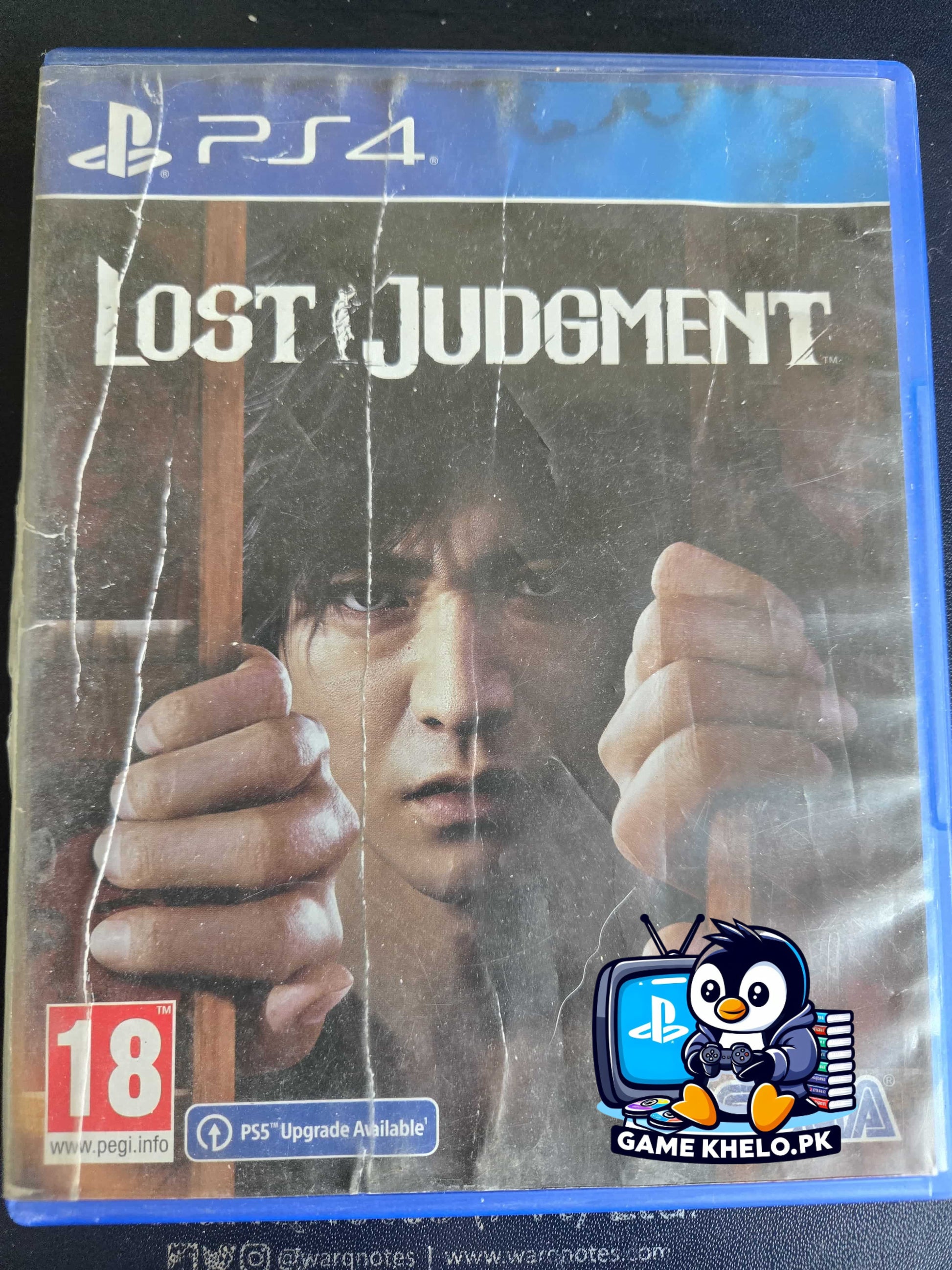 Used Lost Judgment PlayStation 4 game case with 3-day warranty from GameKhelo Pakistan showing Takayuki Yagami using martial arts abilities