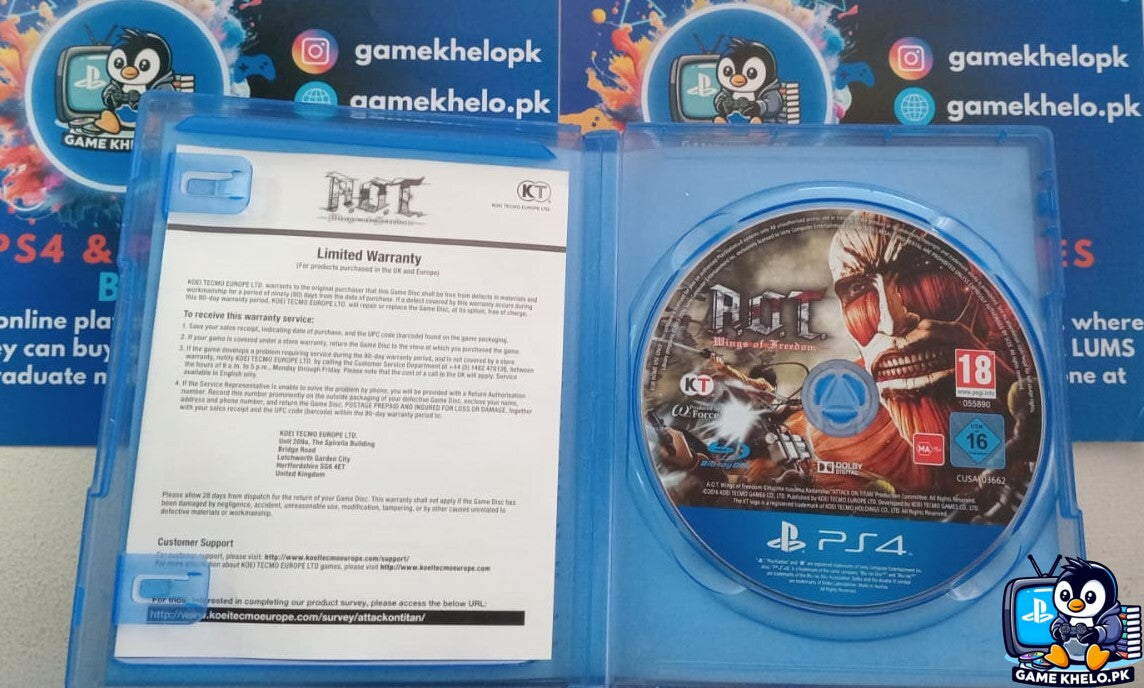 Used PS4 game disc condition – Attack on Titan Wings of Freedom